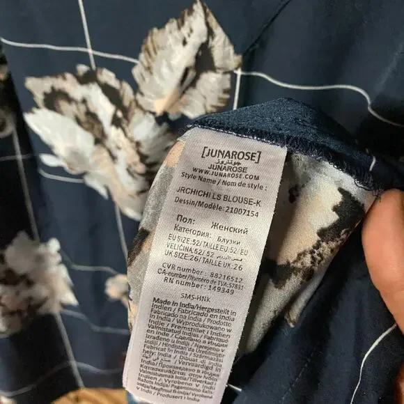 Junarose Navy Blue Floral Long Sleeve V-Neck Blouse Women's Plus Size 22 - Picture 5 of 7